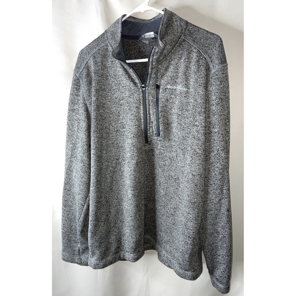 Eddie Bauer Mens XL Grey Pullover Quarter Zip Marled Fleece Sweater Preppy